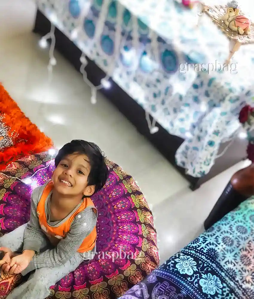 Pink Floor Cushion Cover Ottoman Kids Seating Round Pillow Cover