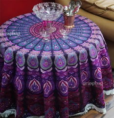 Pink Round Tapestry Table Cover Mandala Boho Chair Throw Beach Sheet