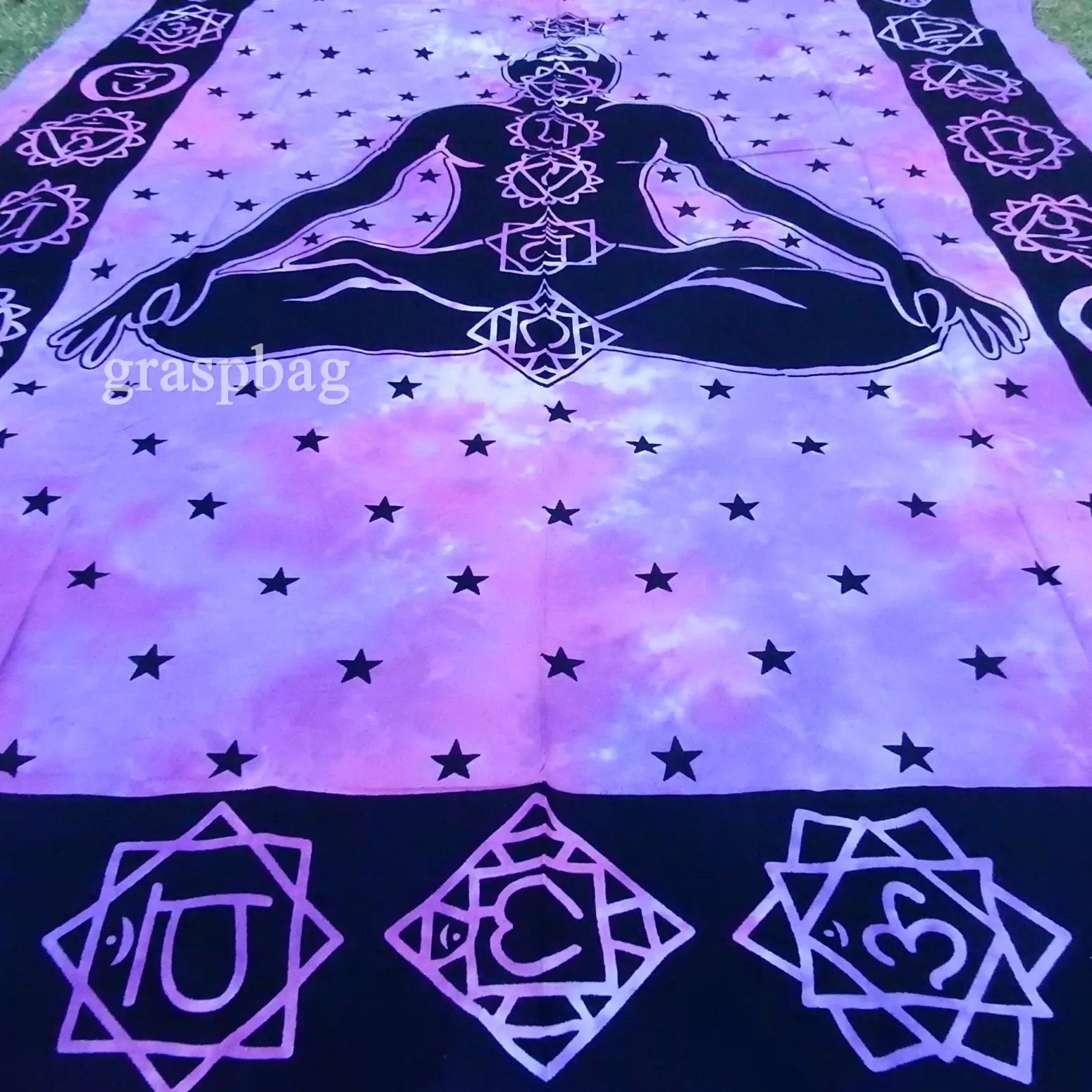 Purple Tie Dye Buddha Tapestry Meditation Buddha Wall Hanging Sofa Throw Closeup Scaled