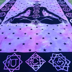 Purple Tie Dye Buddha Tapestry Meditation Buddha Wall Hanging Sofa Throw Closeup Scaled