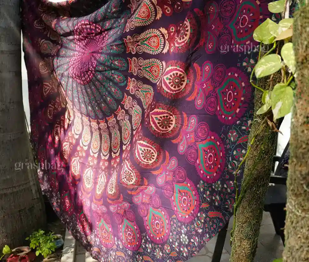 Pink mandala round tapestry for boho home decor, tablecloth, or beach throw