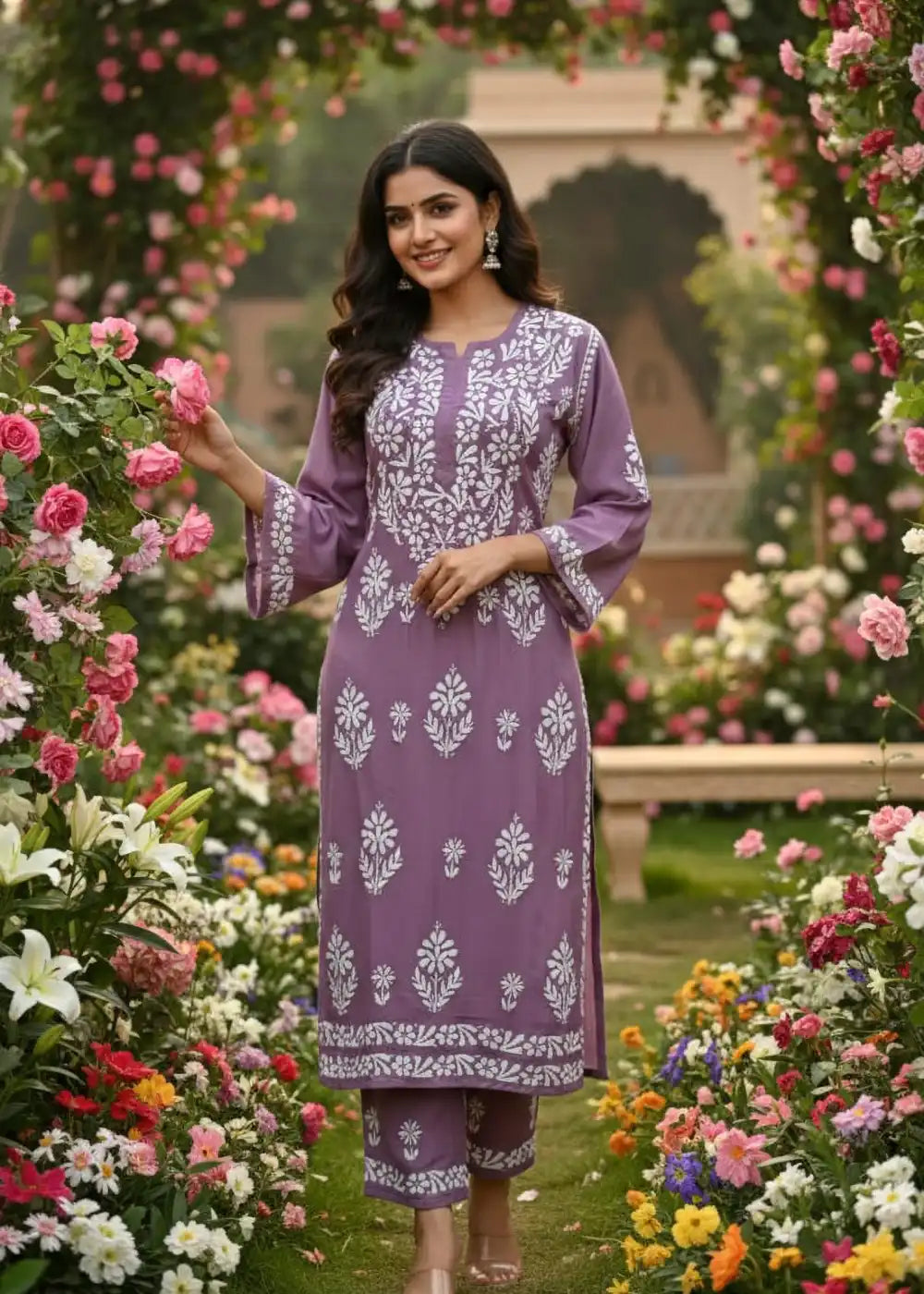 Lucknowi Chikankari Kurti Palazzo Co-Ord Set – Indian Ethnic Wear