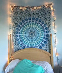 Turquoise Tapestry Bohemian Mandala Twin Bedspread Hippy Beach Throw
