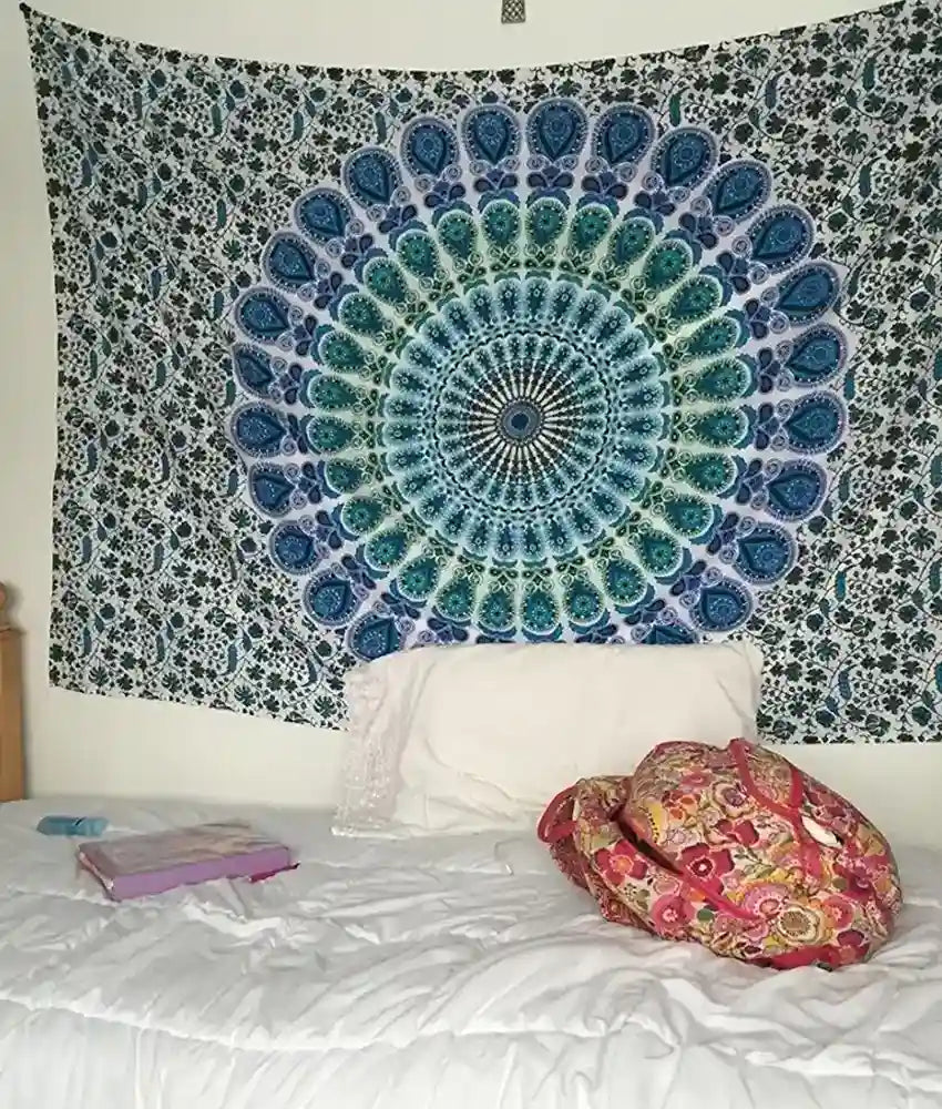 Turquoise Tapestry Hippy Mandala Twin Bedspread Boho Beach Throw