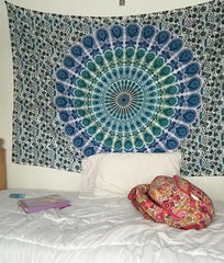 Turquoise Tapestry Hippy Mandala Twin Bedspread Boho Beach Throw