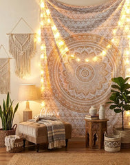 Twin Golden Tapestry Boho Mandala Bedspread Hippie Beach Throw Ombre Wall Hanging