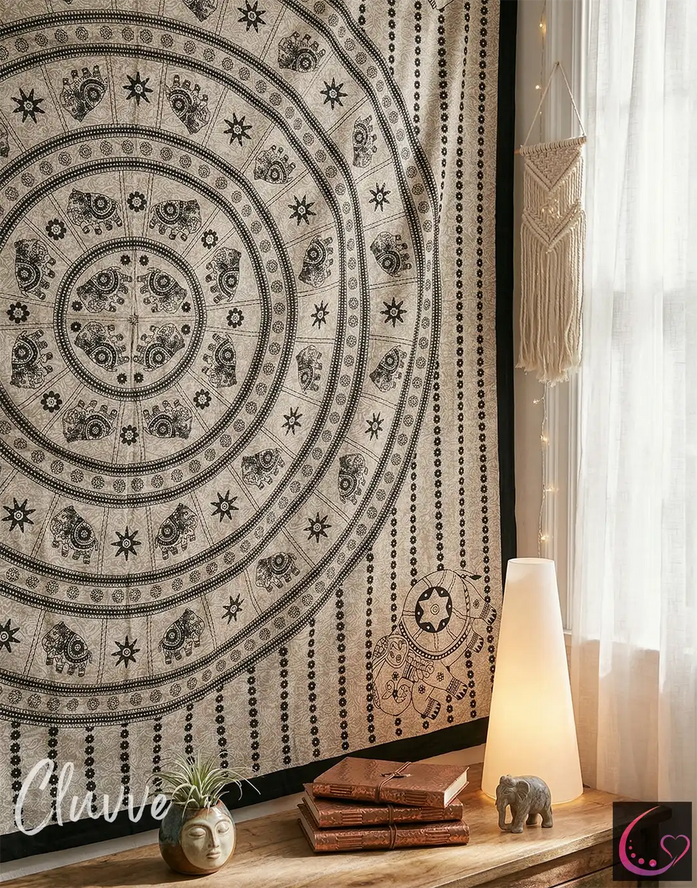 Zen Elephant Mandala Tapestry Queen Bedspread Meditation Room Yoga Studio Decor