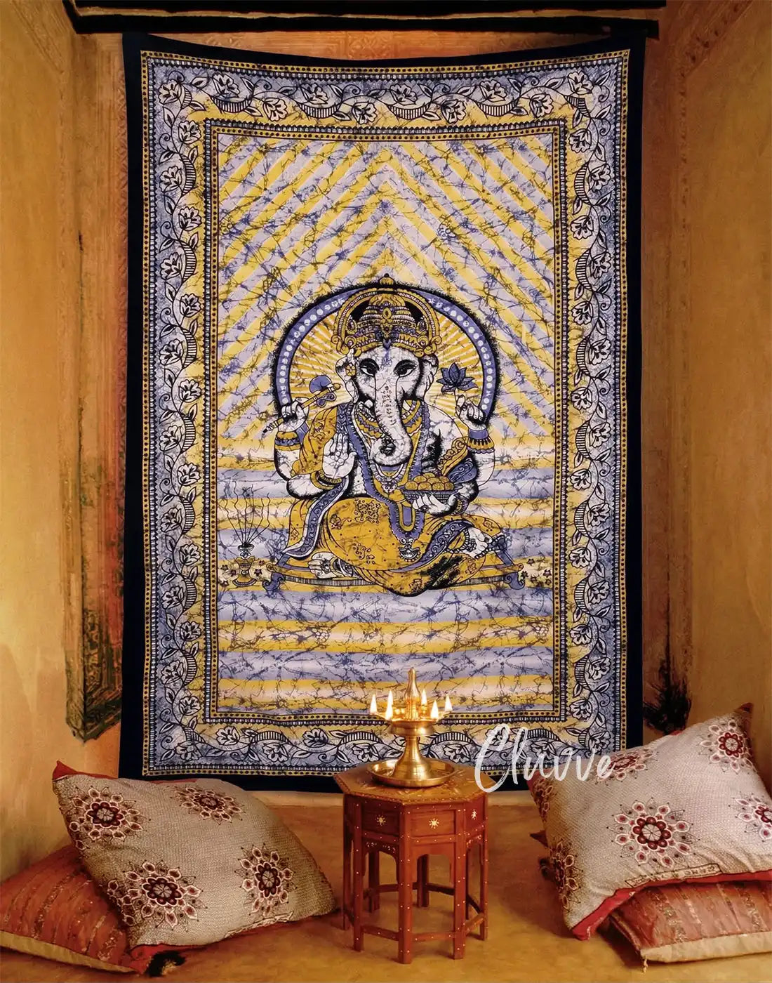 Lord Ganesha Batik Tapestry Wall Hanging Twin Bedspread
